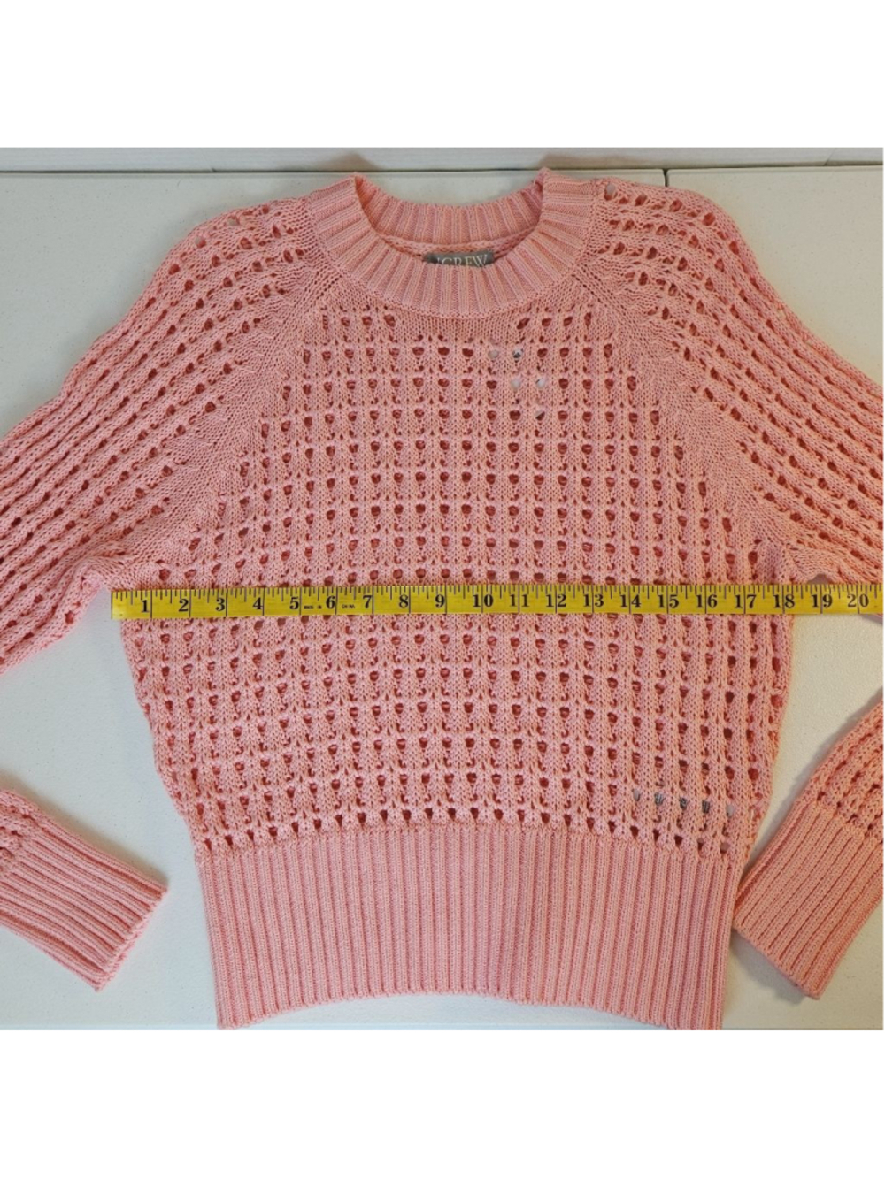 J.CREW Pointelle Open Knit Crew Neck Sweater S Brilliant Peony Beach Festival - Picture 9 of 10